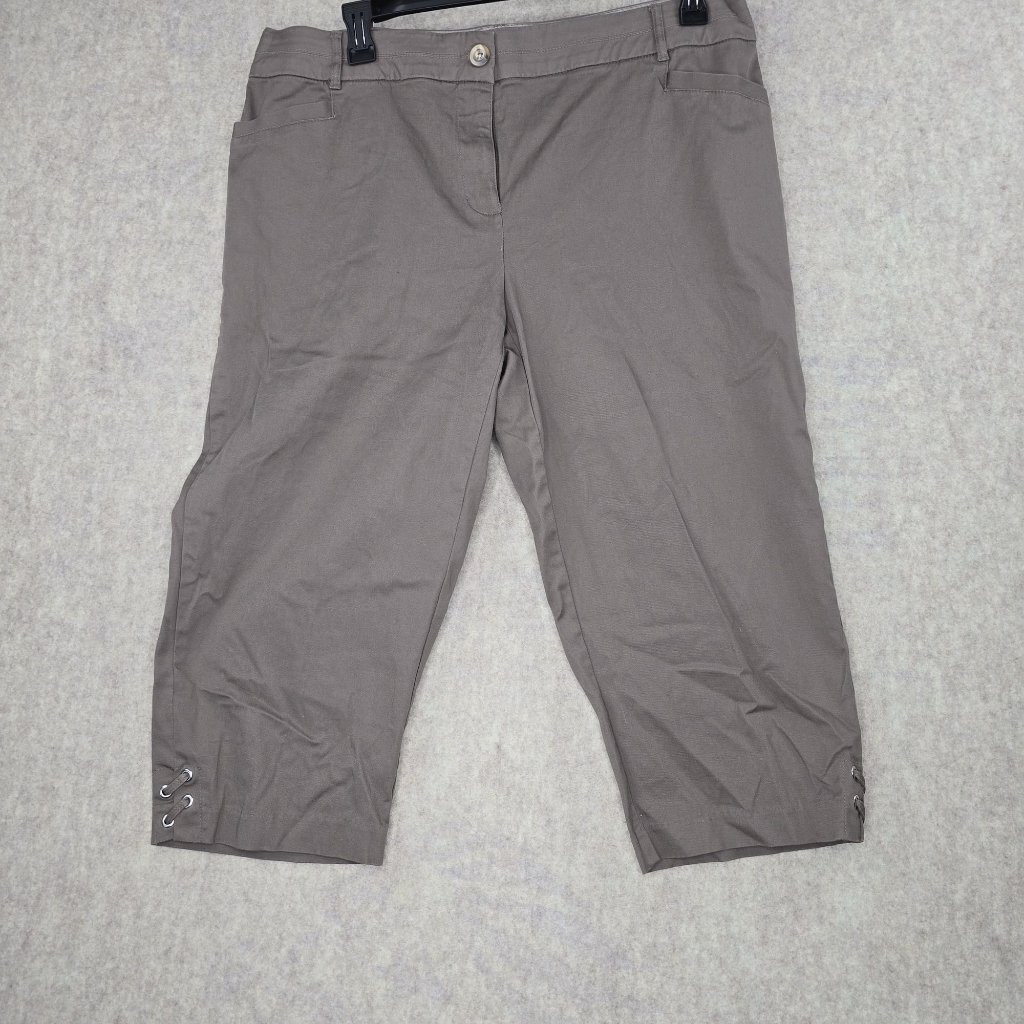 Studio Works Womens 16w Taupe Capris With Lace-Up Detail & Button Closure